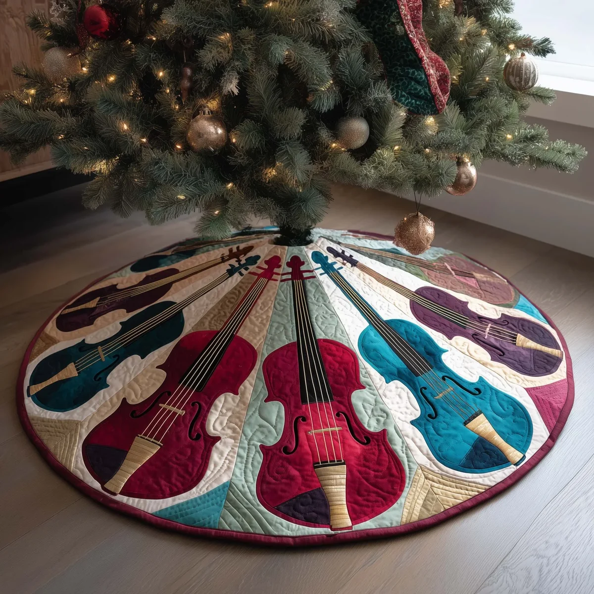 Pastel Violins Quilted Tree Skirt Christmas Gift