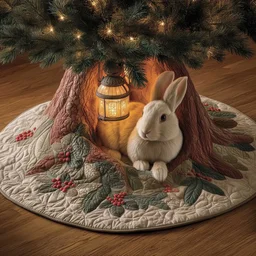 Winter Hare Quilted Tree Skirt Christmas Gift