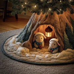 Snowy Burrow Quilted Tree Skirt Christmas Gift