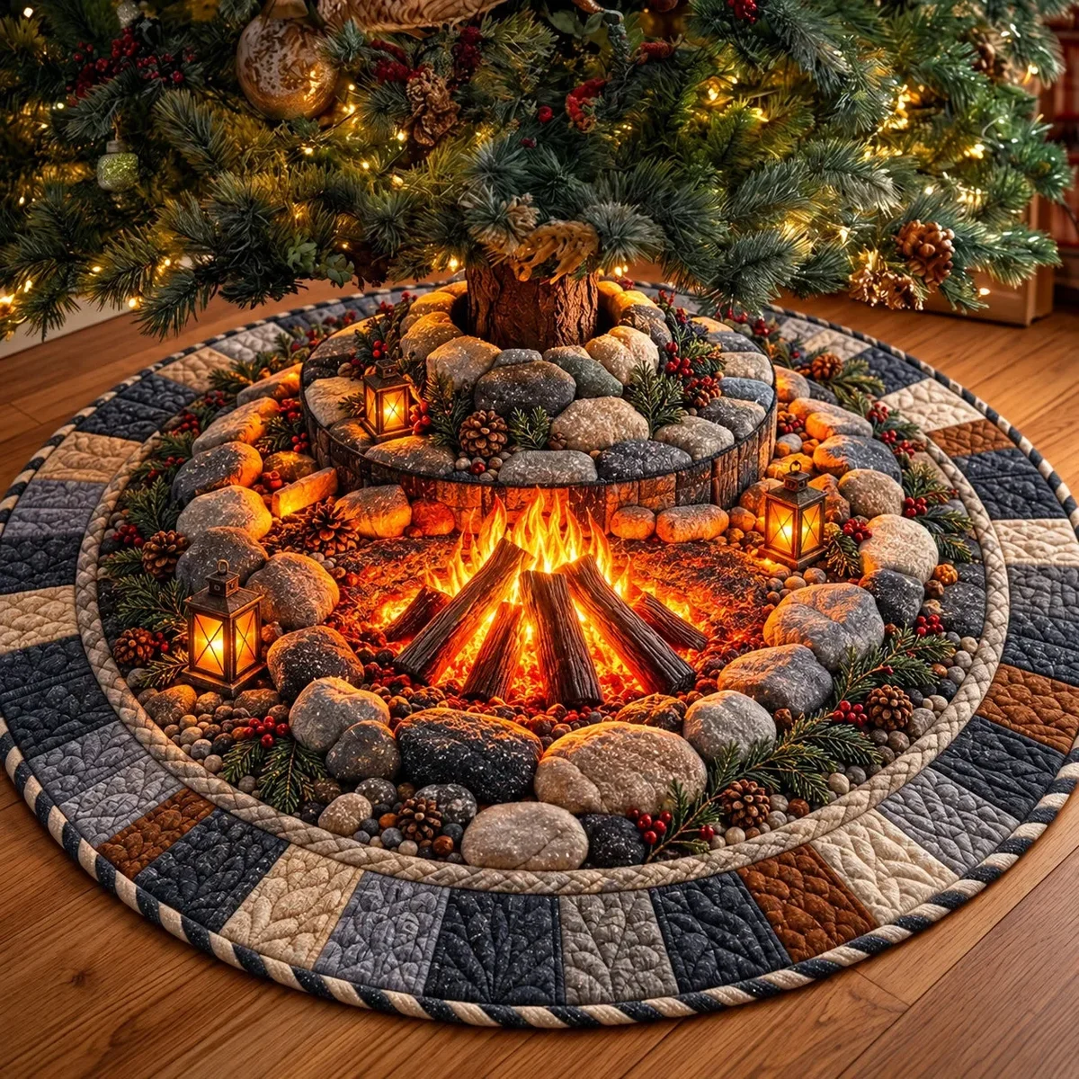 Stone Campfire Quilted Tree Skirt Christmas Gift