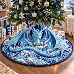 Ice Crystal Dragon Quilted Tree Skirt Christmas Gift
