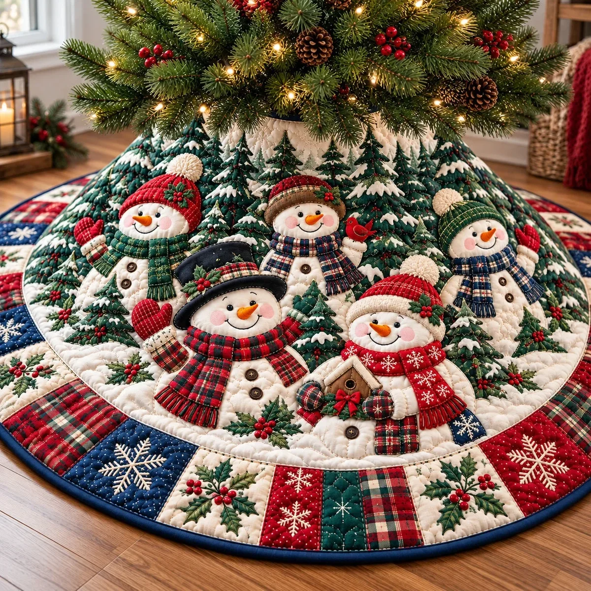 Snowman Winter Jubilee Quilted Tree Skirt Christmas Gift
