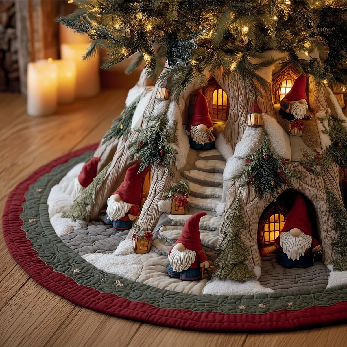 Snowy Gnome Quilted Tree Skirt Christmas Gift