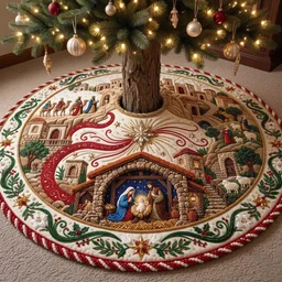 Sacred Nativity Quilted Tree Skirt Christmas Gift