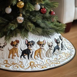 Joyful Christmas Chihuahua Quilted Tree Skirt Christmas Gift