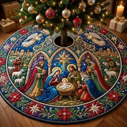 Jeweled Nativity Quilted Tree Skirt Christmas Gift