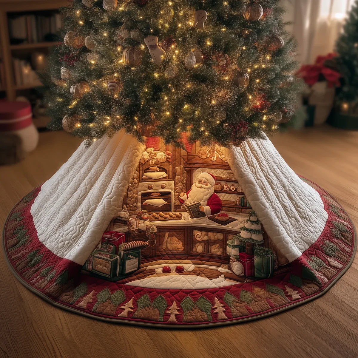 Santa Bakery Quilted Tree Skirt Christmas Gift