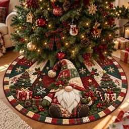 Patchwork Christmas Gnome Quilted Tree Skirt Christmas Gift