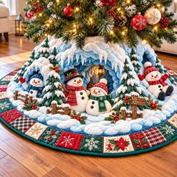 Snowman Frosty Friend Quilted Tree Skirt Christmas Gift