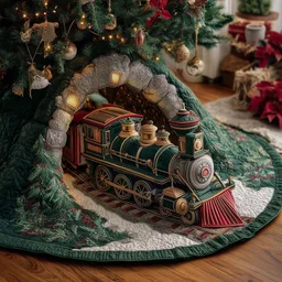Yuletide Express Quilted Tree Skirt Christmas Gift