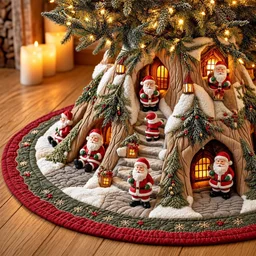 Santa Village Quilted Tree Skirt Christmas Gift