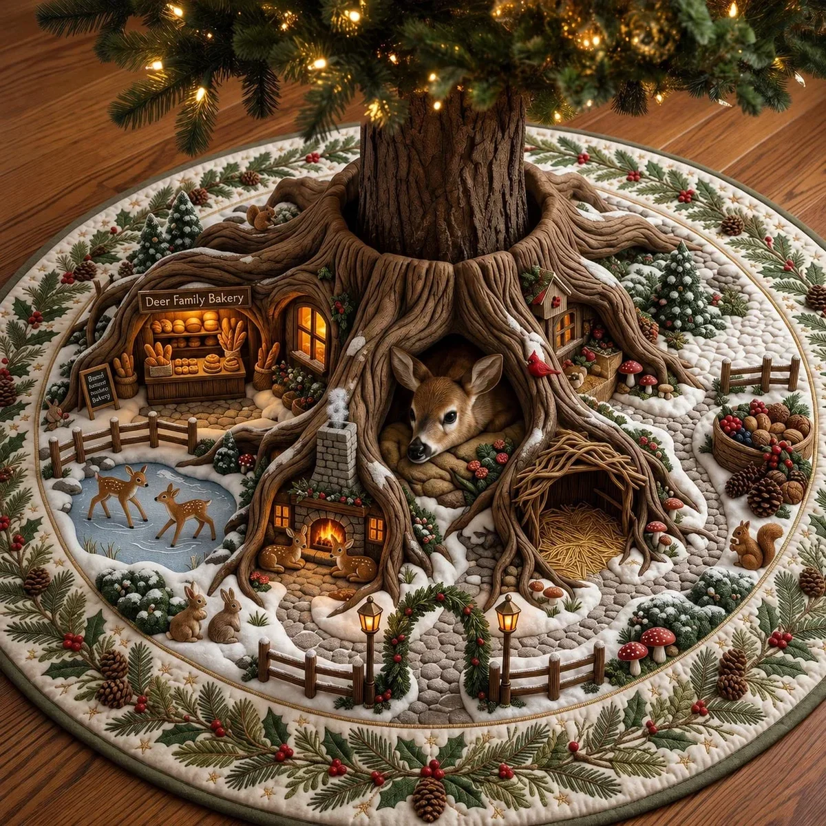 Woodland Haven Quilted Tree Skirt Christmas Gift