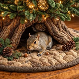Squirrel Den Quilted Tree Skirt Christmas Gift