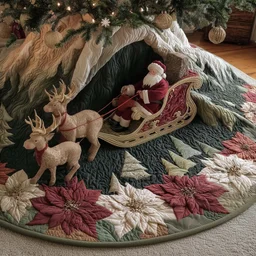 Santa Sleigh Quilted Tree Skirt Christmas Gift