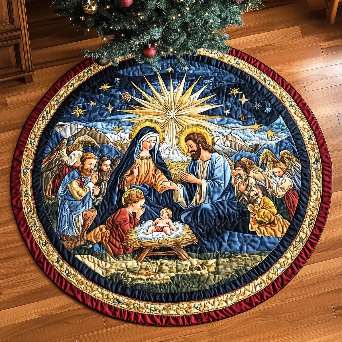 Nativity Blessing Quilted Tree Skirt Christmas Gift