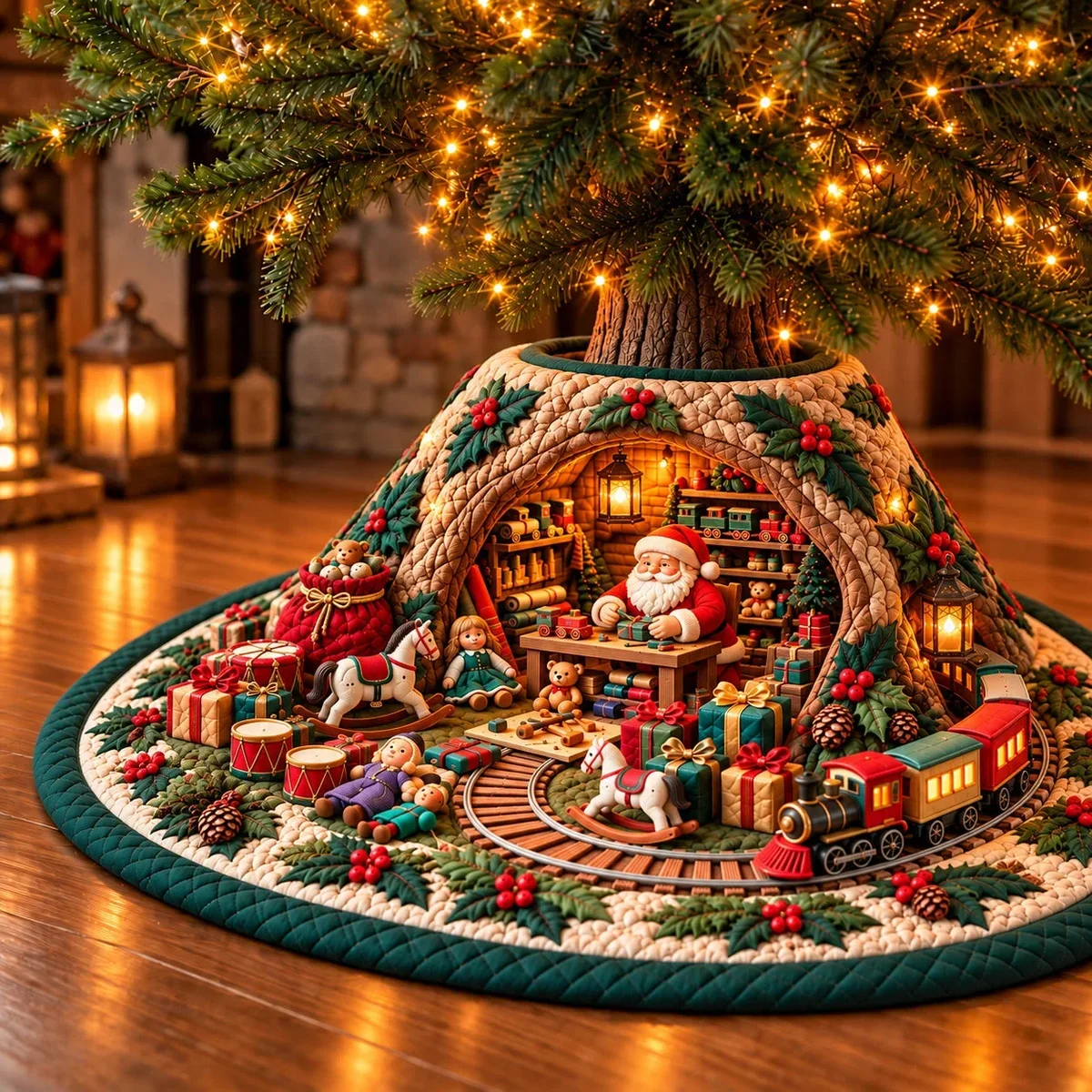 Toy Workshop Quilted Tree Skirt Christmas Gift