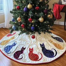 Swirl Cat Quilted Tree Skirt Christmas Gift