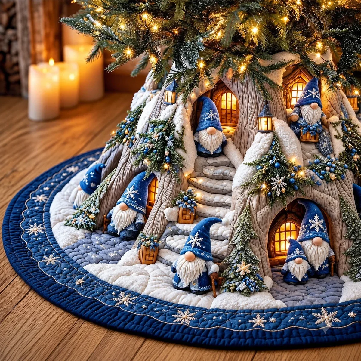 Winter Gnome Quilted Tree Skirt Christmas Gift