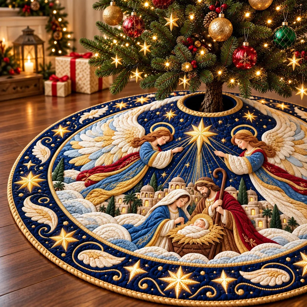 Nativity Christmas Miracle Quilted Tree Skirt Christmas Gift