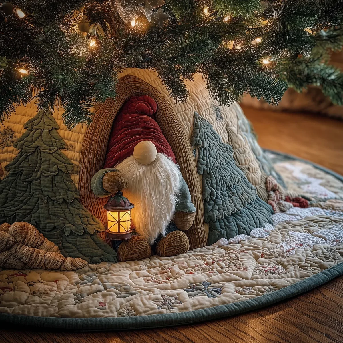 Nordic Gnome Quilted Tree Skirt Christmas Gift