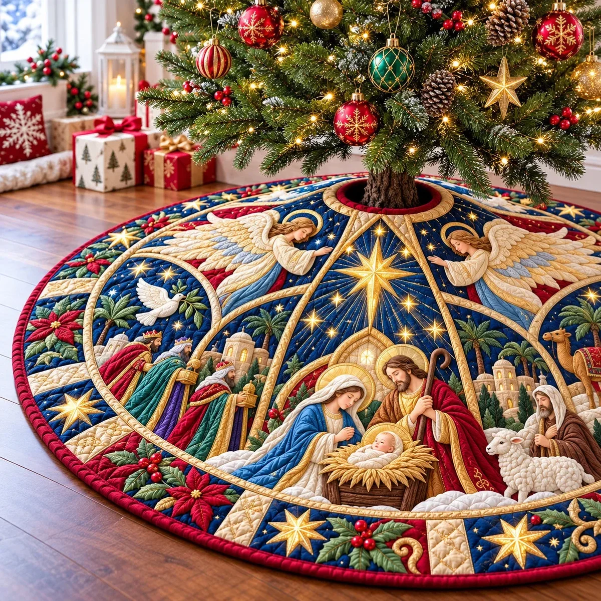 Nativity Sacred Night Quilted Tree Skirt Christmas Gift