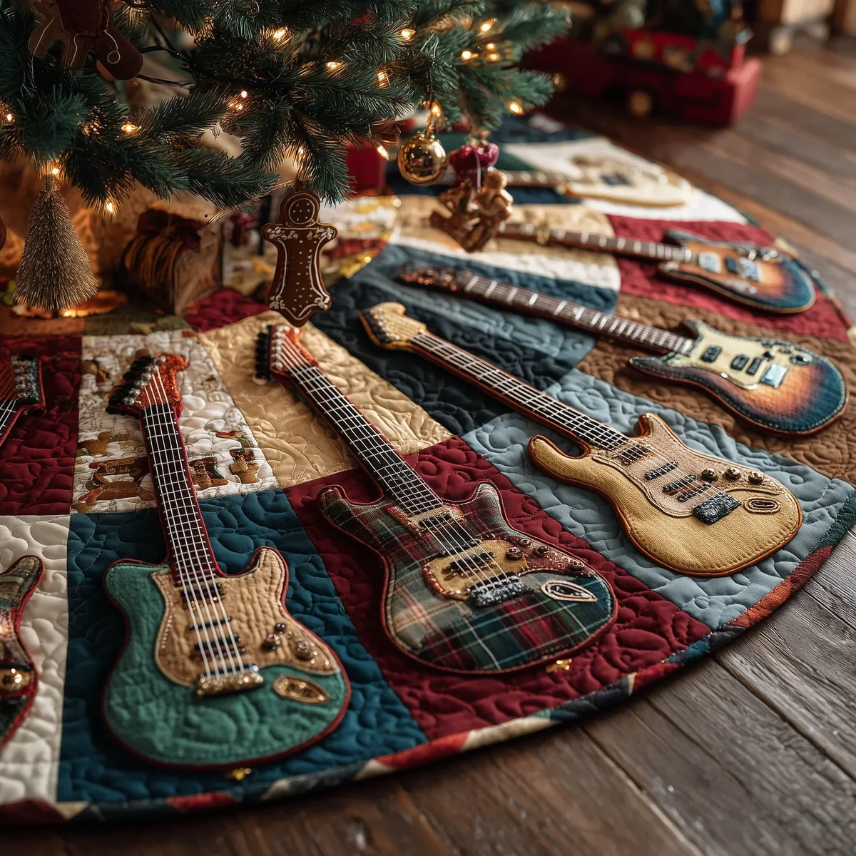 Retro Melody Quilted Tree Skirt Christmas Gift