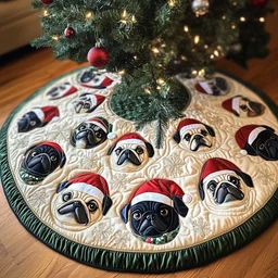 Pug Puppies Quilted Tree Skirt Christmas Gift