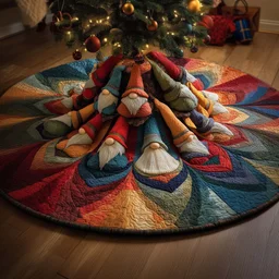 Spiral Gnomes Quilted Tree Skirt Christmas Gift