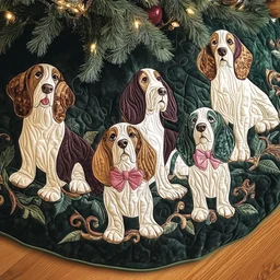 Joyful Basset Hound Quilted Tree Skirt Christmas Gift