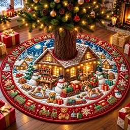 Snowman Toy Workshop Quilted Tree Skirt Christmas Gift