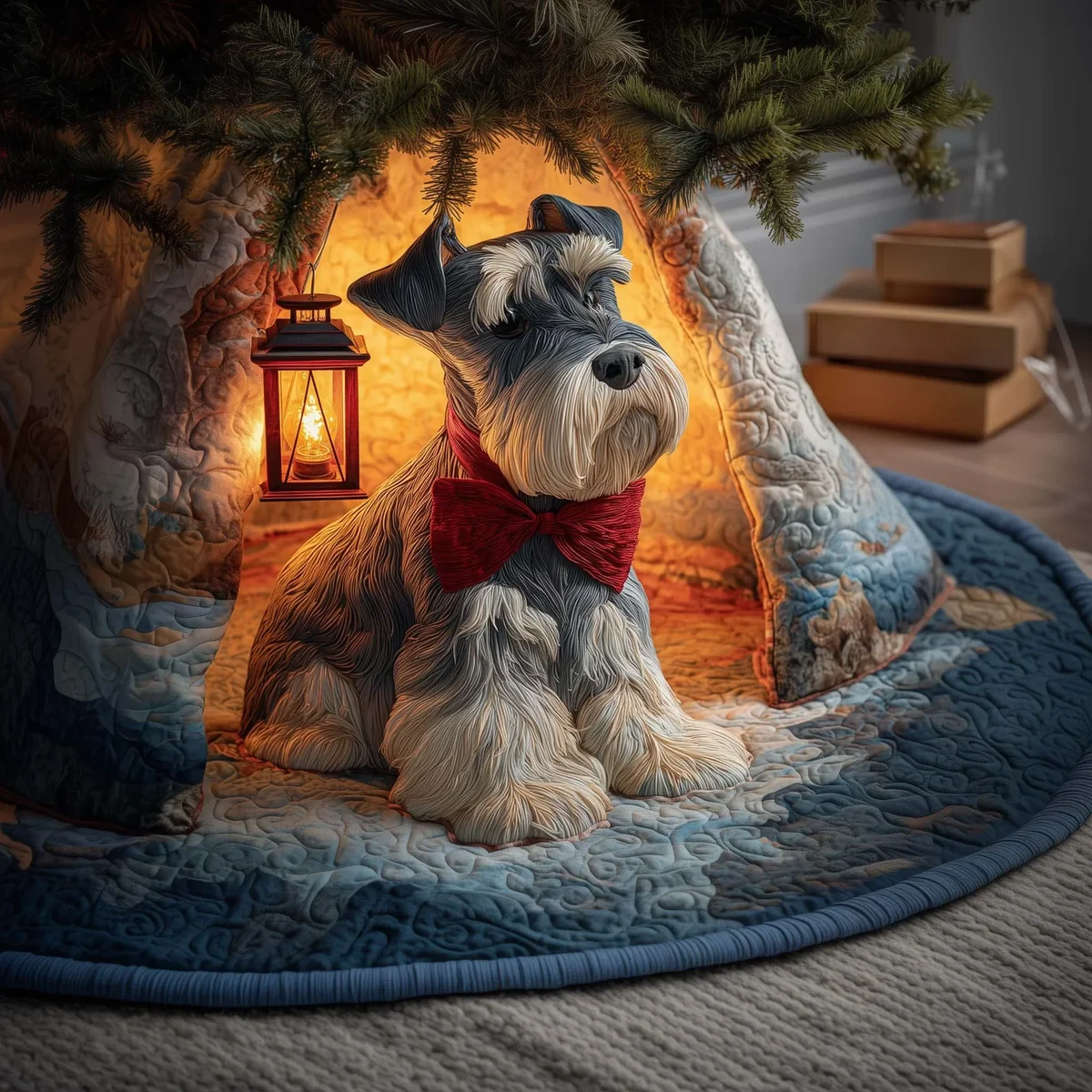 Red Bow Schnauzer Quilted Tree Skirt Christmas Gift