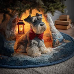 Red Bow Schnauzer Quilted Tree Skirt Christmas Gift
