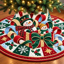 Snowman Christmas Joy Quilted Tree Skirt Christmas Gift