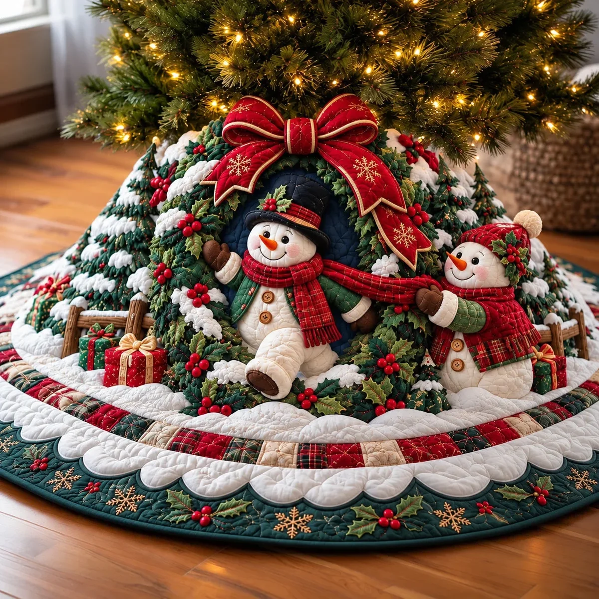 Snowman Holiday Quilted Tree Skirt Christmas Gift