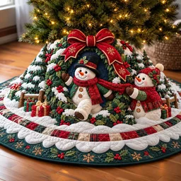 Snowman Holiday Quilted Tree Skirt Christmas Gift