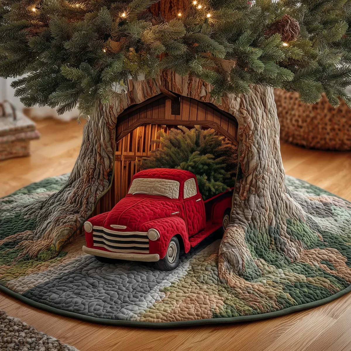 Truck Garage Quilted Tree Skirt Christmas Gift