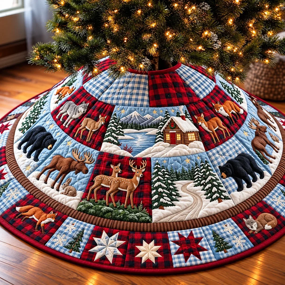 Woodland Patchwork Quilted Tree Skirt Christmas Gift