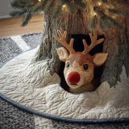 Textured Rudolph Quilted Tree Skirt Christmas Gift