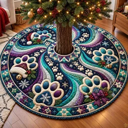 Magical Winter Paws Quilted Tree Skirt Christmas Gift