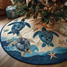 Ocean Turtle Quilted Tree Skirt Christmas Gift