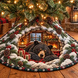 Winter Rustic Guardian Quilted Tree Skirt Christmas Gift