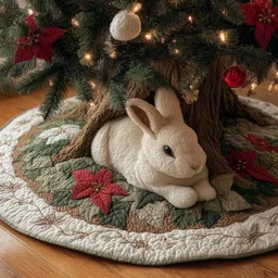Winter Bunny Nest Quilted Tree Skirt Christmas Gift