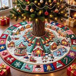 Snowman Carnival Quilted Tree Skirt Christmas Gift