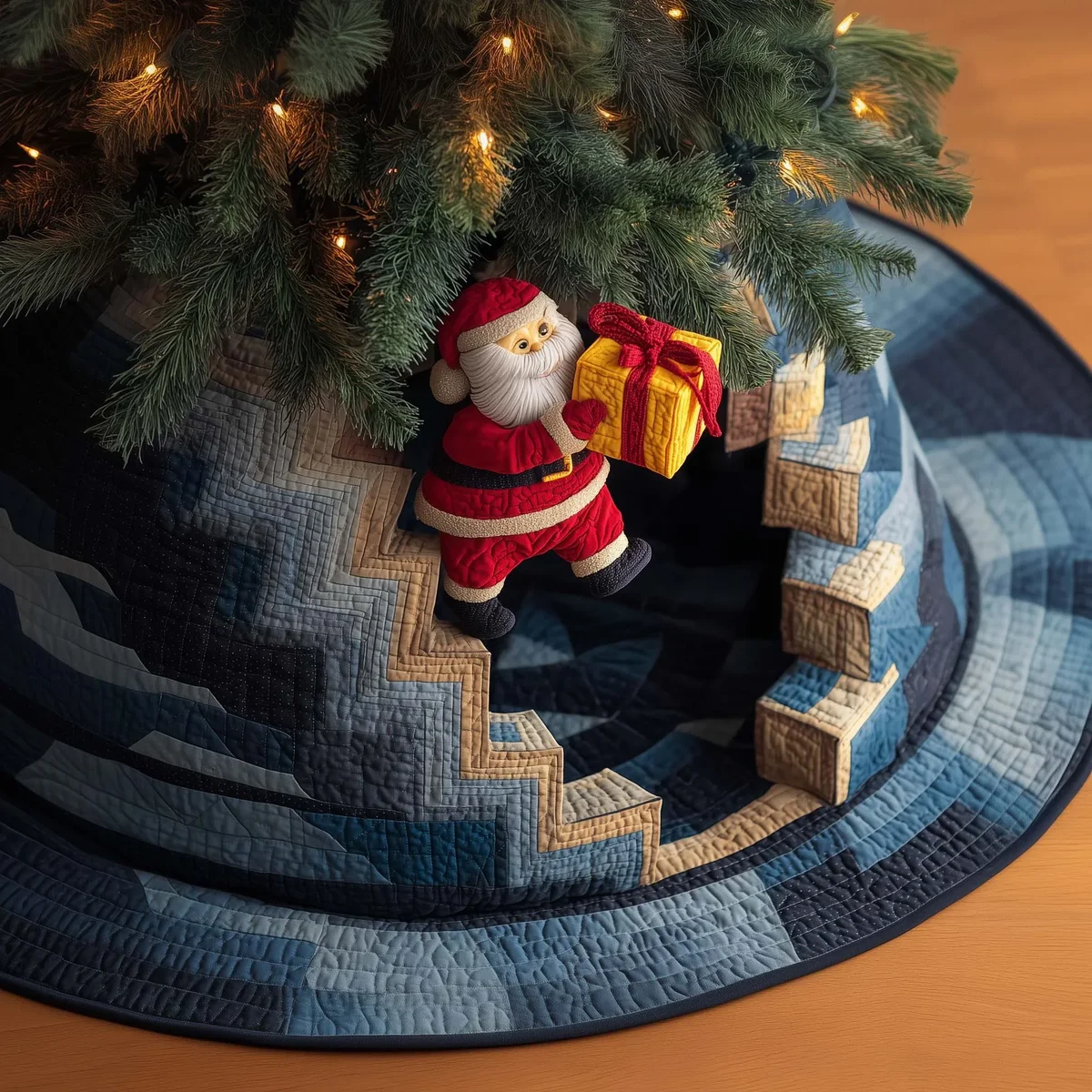 Stepping Santa Quilted Tree Skirt Christmas Gift