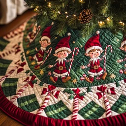 Santa Helper Quilted Tree Skirt Christmas Gift