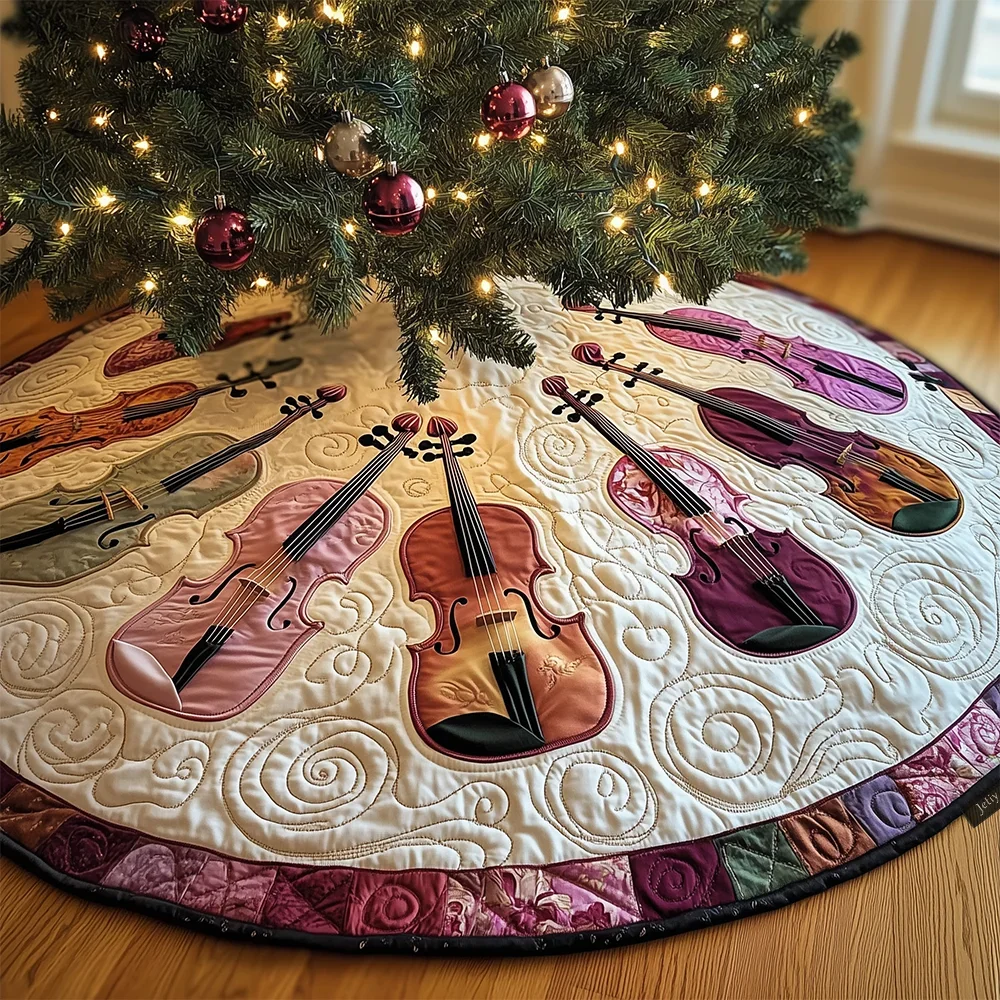 Joyful Pink Violins Quilted Tree Skirt Christmas Gift