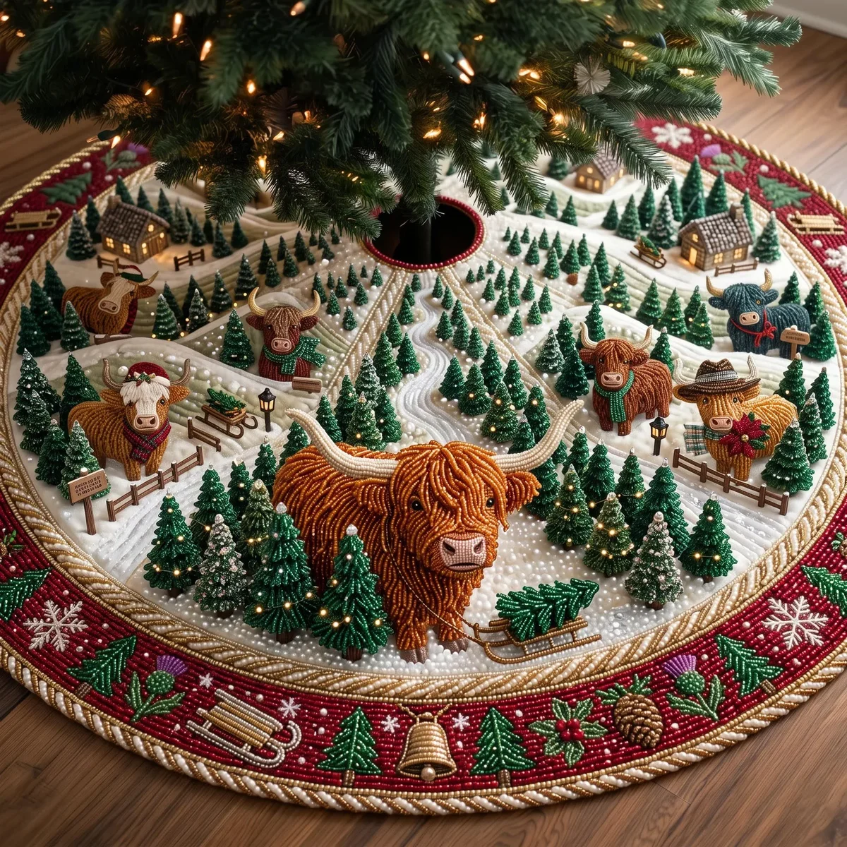 Rustic Highland Quilted Tree Skirt Christmas Gift