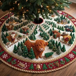 Rustic Highland Quilted Tree Skirt Christmas Gift