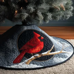 Midnight Cardinal Quilted Tree Skirt Christmas Gift