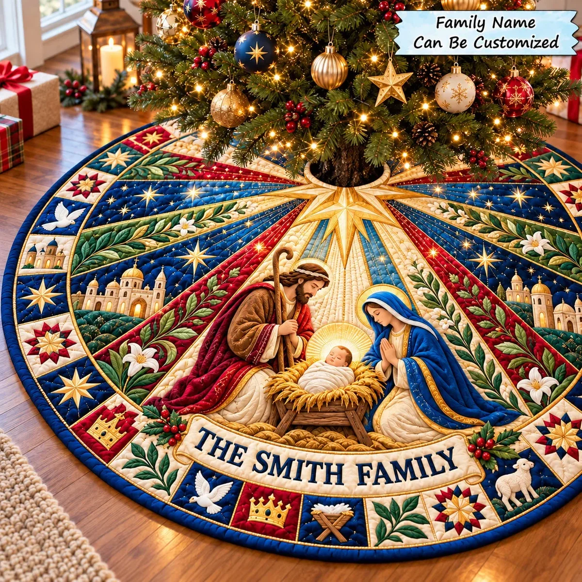 Personalized Nativity Christmas Hope Quilted Tree Skirt Christmas Gift